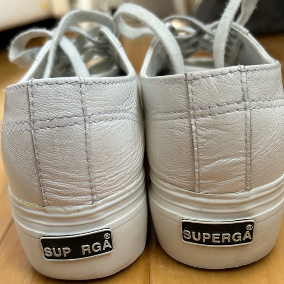 White Leather Superga Platform Sneakers - Picture 5 of 7